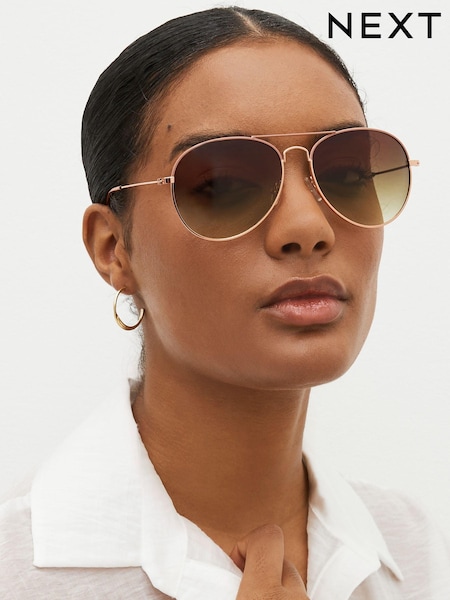 Rose Guld - Classic Aviator Style Sunglasses (100524) | kr240