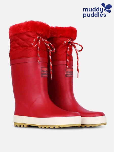 Red - Muddy Puddles Fleece Lined Puddleflex Wellies