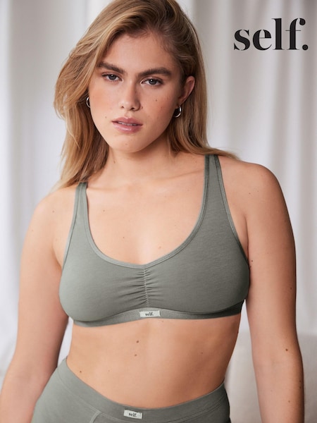 self. Light Grey Cotton Scoop Neck Crop Bra (100852) | €10