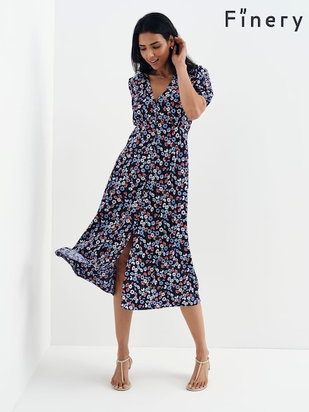 Blue - Finery Robyn Button Through Midi Dress