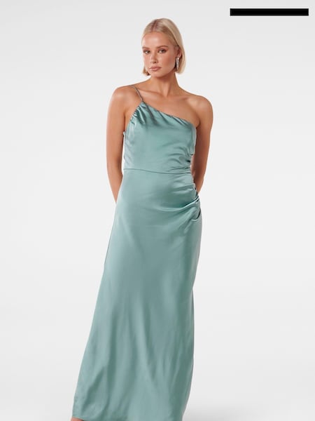 Forever New Sage Green Kelly One Shoulder Satin Maxi Dress (101902) | €72