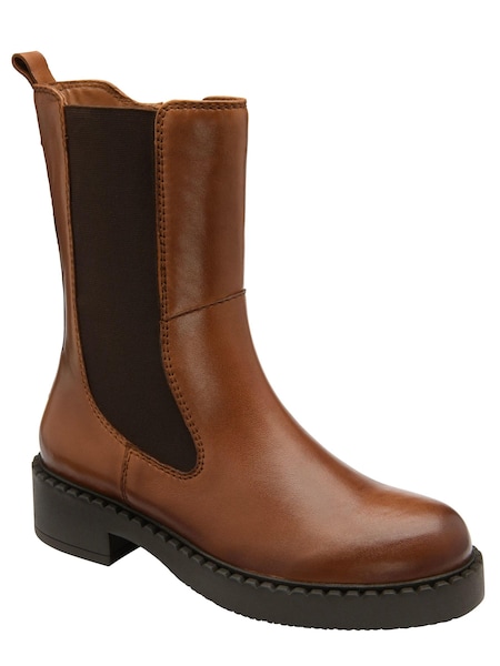Ravel Brown Light Leather High Cut Gusset Chelsea Boots (102088) | €56
