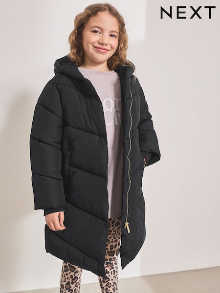 Black Regular Length Shower Resistant Faux Fur Lined Hooded Padded Coat (3-16yrs) (102278) | CA$103 - CA$131