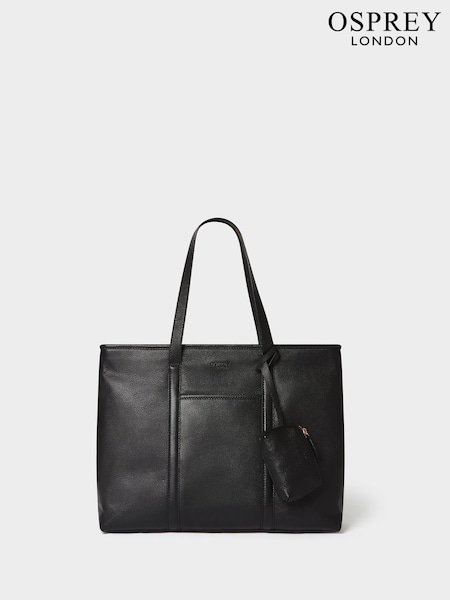 Negro - Bolso tote de piel vintage de Osprey London