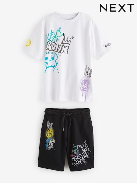 Bela/črna Graffiti - Graphic 100% Cotton Top and Shorts Set (3-16yrs) (102381) | € 11 - € 18