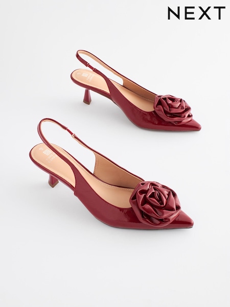 Red Standard/Wide Fit Forever Comfort® Patent Corsage Slingback Kitten Heels (102589) | AED75