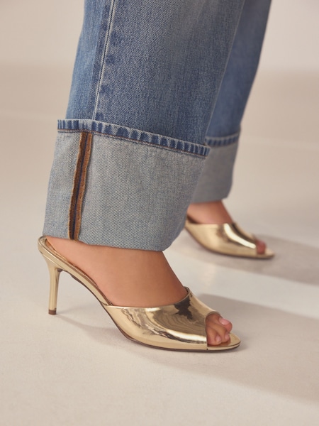 Gold Forever Comfort® Peep Toe Heeled Mules (102866) | €12