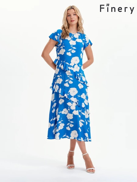 Blue - Finery Sierra Asymmetric Ruffle Midi Dress