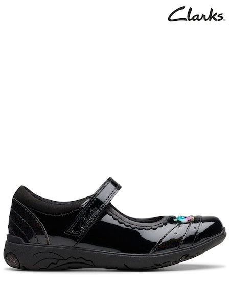 Clarks Black Patent Wide Fit (G) Relda Spark Mary Jane Patent Leather Kids Shoes (103051) | €27 - €31