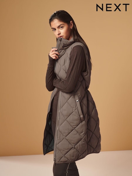 Mink Brown Longline Quilted Gilet (103218) | €19