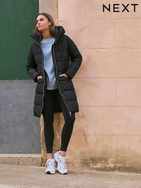 Чорний - Shower Resistant Padded Puffer Hooded Mid Length Coat (103280) | 2 261 грн