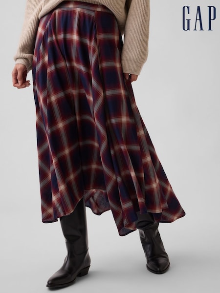 Granatowo-czerwony w kratkę - Gap Maxi Handkerchief Skirt