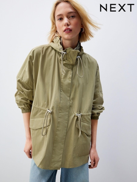 Khaki Green Shower Resistant Waisted Hooded Raincoat (103353) | €50