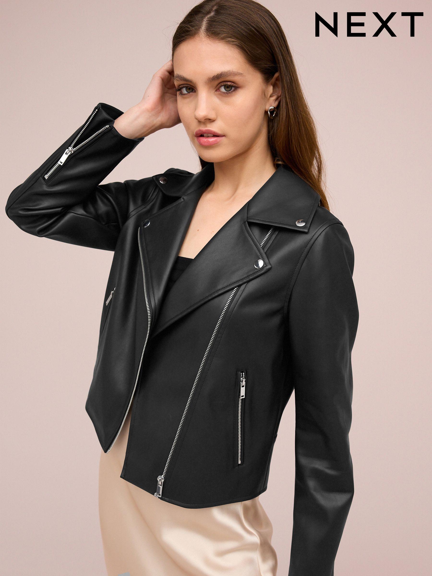 Women's faux leather jacket with hood best sale