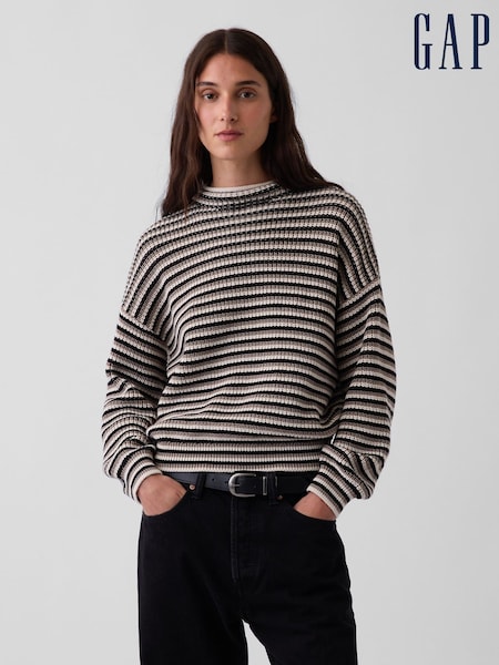 Noir & Rayure brune - Gap pull oversize à col roulé