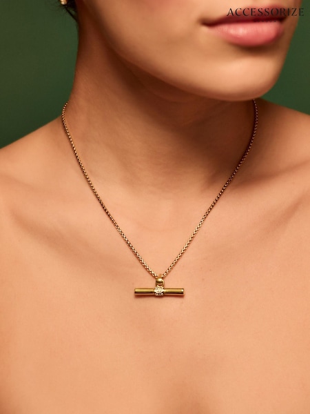 Zelta tonis - Accessorize Stainless Steel T-bar Cube Chain Necklace