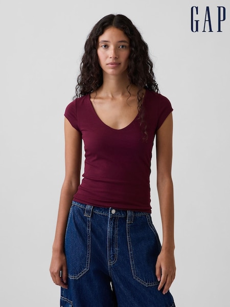 Burgundy Red - Gap Close Knit Jersey V-neck T-shirt