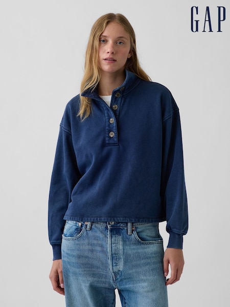 Albastru - Pulover Henley supradimensionat Gap Vintage Soft