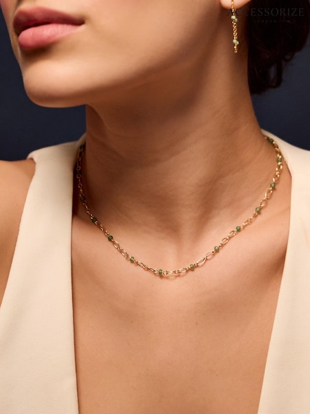 Gold Plated - Accessorize 14ct Aventurine Paperclip Necklace