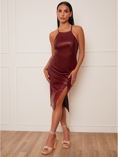 Chi Chi London Red Petite Halter Neck PU Bodycon Dress (103696) | €41