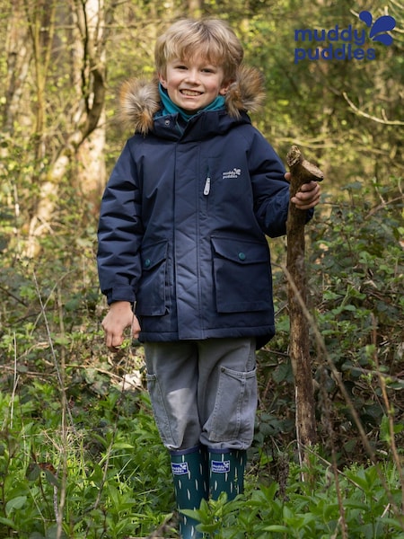 Navy Blå - Muddy Puddles Waterproof Parka Jacket
