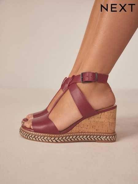 Burgundy Forever Comfort® Leather T Bar Wedges (103895) | €15