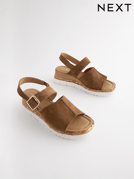 Tan Brown Standard/Wide Fit Forever Comfort® Leather Sport Wedges (103948) | AED96