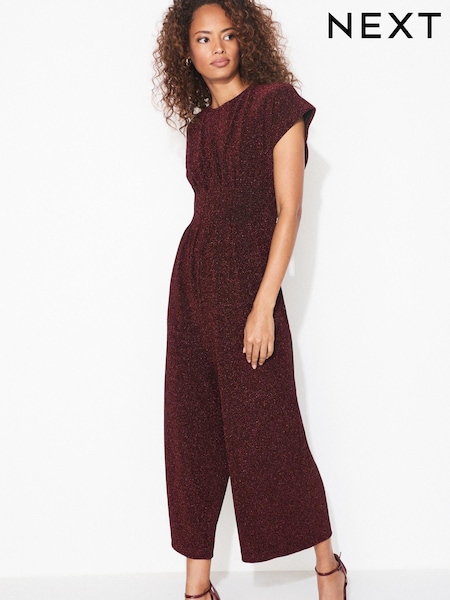 Metallic Red Short Sleeve Sparkle Wide Leg Jumpsuit (104148) | €36