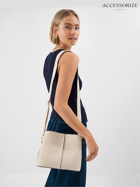 Cream - Accessorize Faux Leather Webbing Strap Cross-body Bag