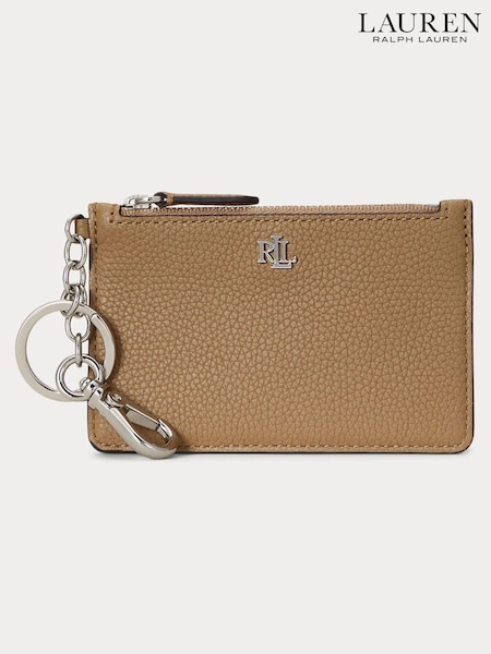 Cămilă - Husă pentru carduri Lauren Ralph Lauren din piele pietrișată cu fermoar (104649) | 413 LEI