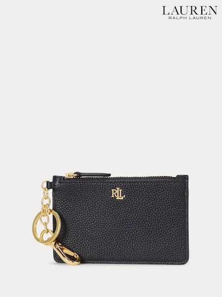 Negru - Husă pentru carduri Lauren Ralph Lauren din piele pietrișată cu fermoar (104658) | 413 LEI