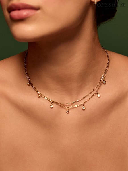 Gold Tone - Accessorize Stainless Steel Layered Charm Necklace