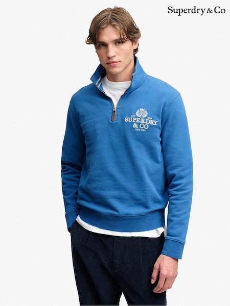 Blue - Regular Superdry Company Logo Half Zip Sweatshirt