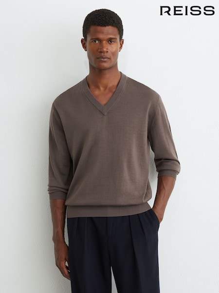 Ridža Brauna - Regular Reiss Earlsfield Merino Wool V-neck Jumper