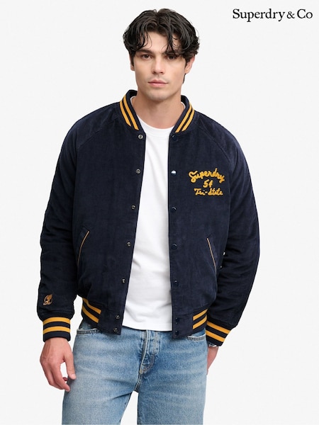 Blue - Regular Superdry Cord Varsity Bomber Jacket