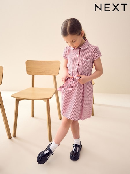 Röd Gingham - Rich Belted School Dress With Scrunchie (3-14yrs) (105911) | kr140 - kr190