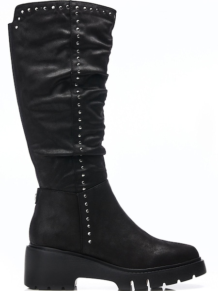 Moda in Pelle Halsey Rouched Wedge Long Black Boots (105967) | €83