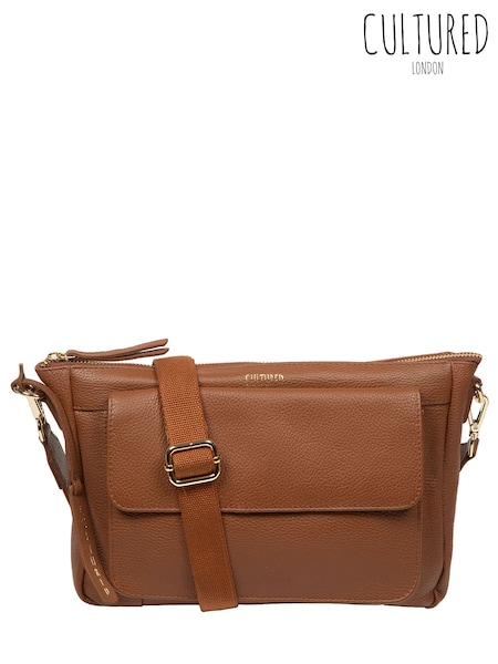 Brown - Cultured London 'orly' Leather Cross Body Bag