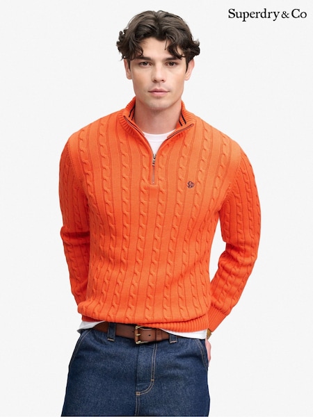 Naranja - Regular Superdry Preppy Cotton Cable Half Zip Jumper