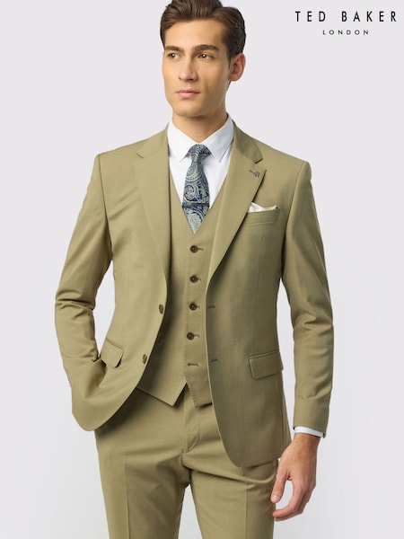 Khaki Green - Regular Ted Baker Tailoring Slim Fit Olive Panama Blazer
