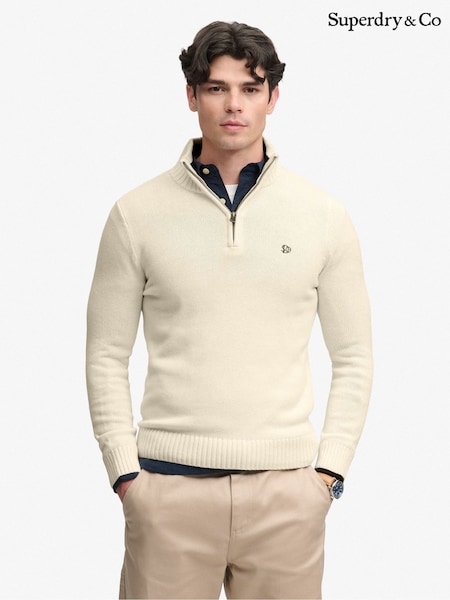 Grädde - Regular Superdry Cotton Half Zip Knit Jumper