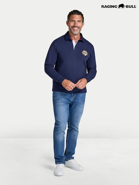 Bleu - Regular Raging Bull Classic Long Sleeve Crest Rugby Shirt