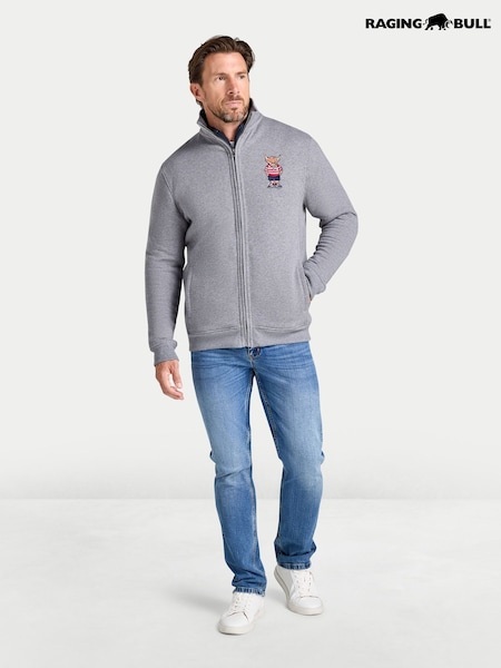 Grey - Regular Raging Bull Zip Through Bully Sweat Top