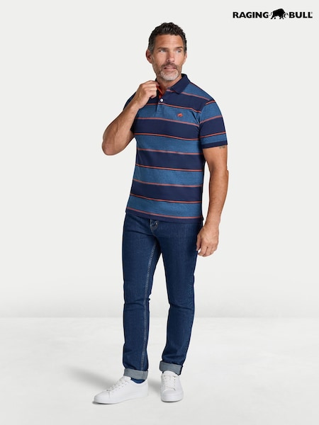 Синий - Regular Raging Bull Marl Stripe Jersey Polo Shirt