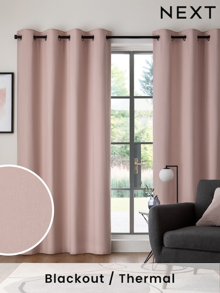 Pink Blush Blackout/Thermal Cotton Eyelet Curtains (106794) | €51 - €133