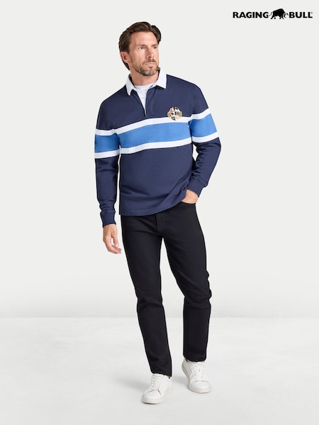 Blue - Regular Raging Bull Chest Panel Rugby Shirt