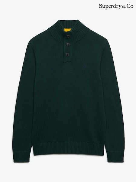 Green - Regular Superdry Cotton Button Henley Jumper