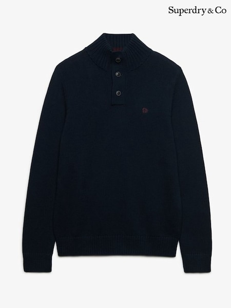 Azul - Regular Superdry Cotton Button Henley Jumper