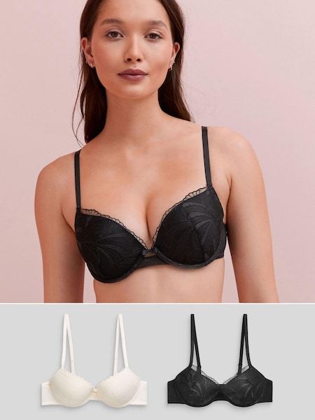 Black/Cream - Embroidered Bras 2 Pack (106895) | 94 LEI