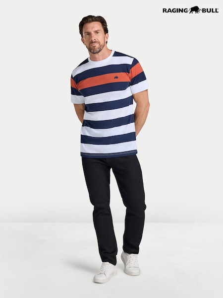 أزرق - Regular Raging Bull Contrast Chest Stripe T-shirt